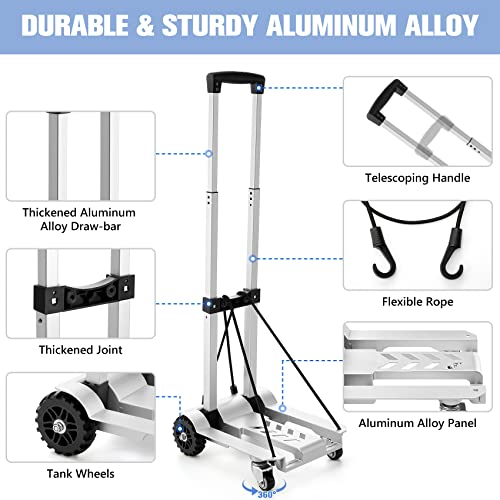 KEDSUM Foldable Aluminum Panel Hand Truck, Portable 270 lbs Lightweight Utility Cart for Travel, Shopping, Office Use