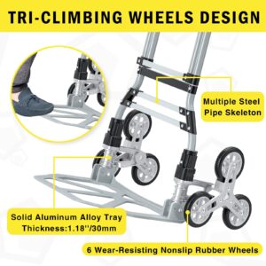 FUVLFAL Stair Climbing Cart, Adjustable Handle Length Trolley Dolly Cart for Stairs, Flat Ground, 260 Lb Load Capacity Folding Shopping Cart, Grocery Shopping Cart with Mute Wheels