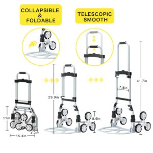 FUVLFAL Stair Climbing Cart, Adjustable Handle Length Trolley Dolly Cart for Stairs, Flat Ground, 260 Lb Load Capacity Folding Shopping Cart, Grocery Shopping Cart with Mute Wheels