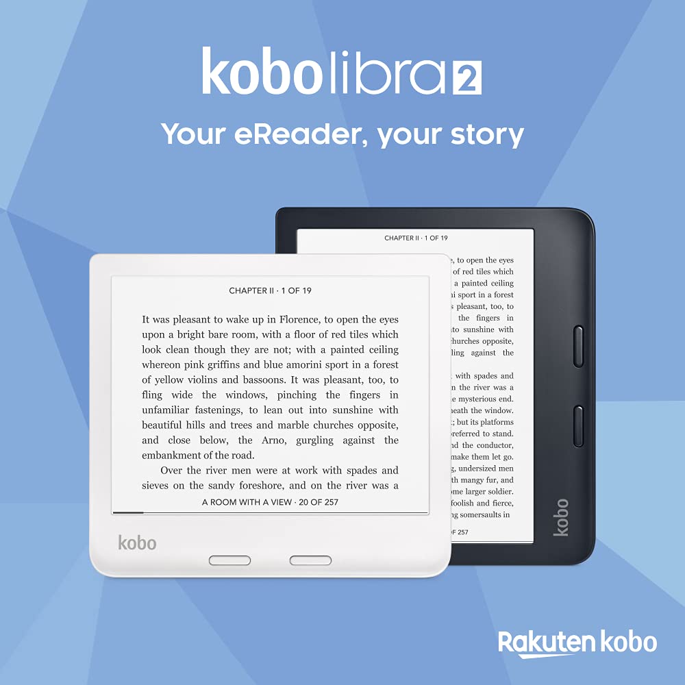 Kobo Libra 2 | eReader | 7” Glare Free Touchscreen | Waterproof | Adjustable Brightness and Color Temperature | Blue Light Reduction | eBooks | WiFi | 32GB of Storage | Carta E Ink Technology | White