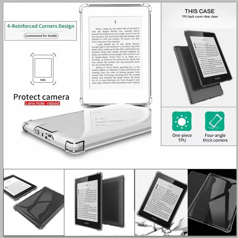 Clear Case for 6.8" Kindle Paperwhite 11th Generation 2021 and Signature Edition TPU Back Cover, Bumper Corners Slim Protective Case for 11th Gen Kindle Paperwhite- Transparent (Transparent)