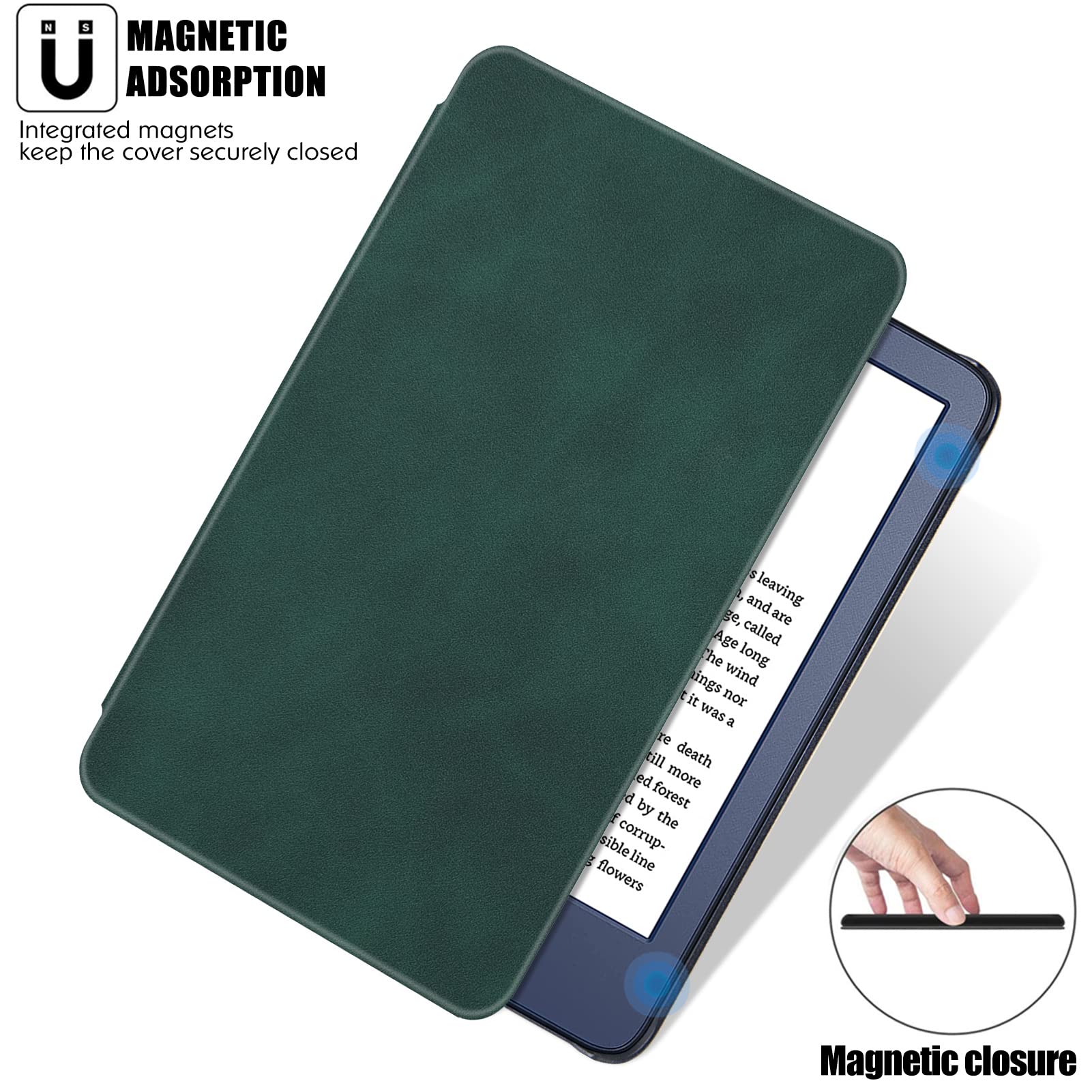 BOZHUORUI Slim Case for All-New Kindle 11th Generation - 2022 Release (6 inch, Model C2V2L3) - Premium PU Leather Bookcover with Auto Sleep/Wake (Pine Green)