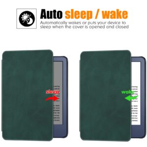 BOZHUORUI Slim Case for All-New Kindle 11th Generation - 2022 Release (6 inch, Model C2V2L3) - Premium PU Leather Bookcover with Auto Sleep/Wake (Pine Green)