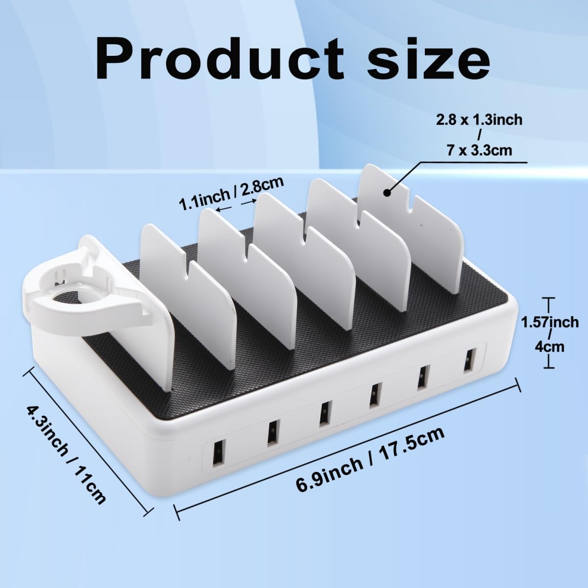 ZWTNBFST USB Charging Station 6 Ports with 6 Charging Cables 50W Fast Charging Station Desk Organizer for Multiple Devices,Compatible with Cellphone,Tablet, Kindle, Apple Watch and Other Electronic