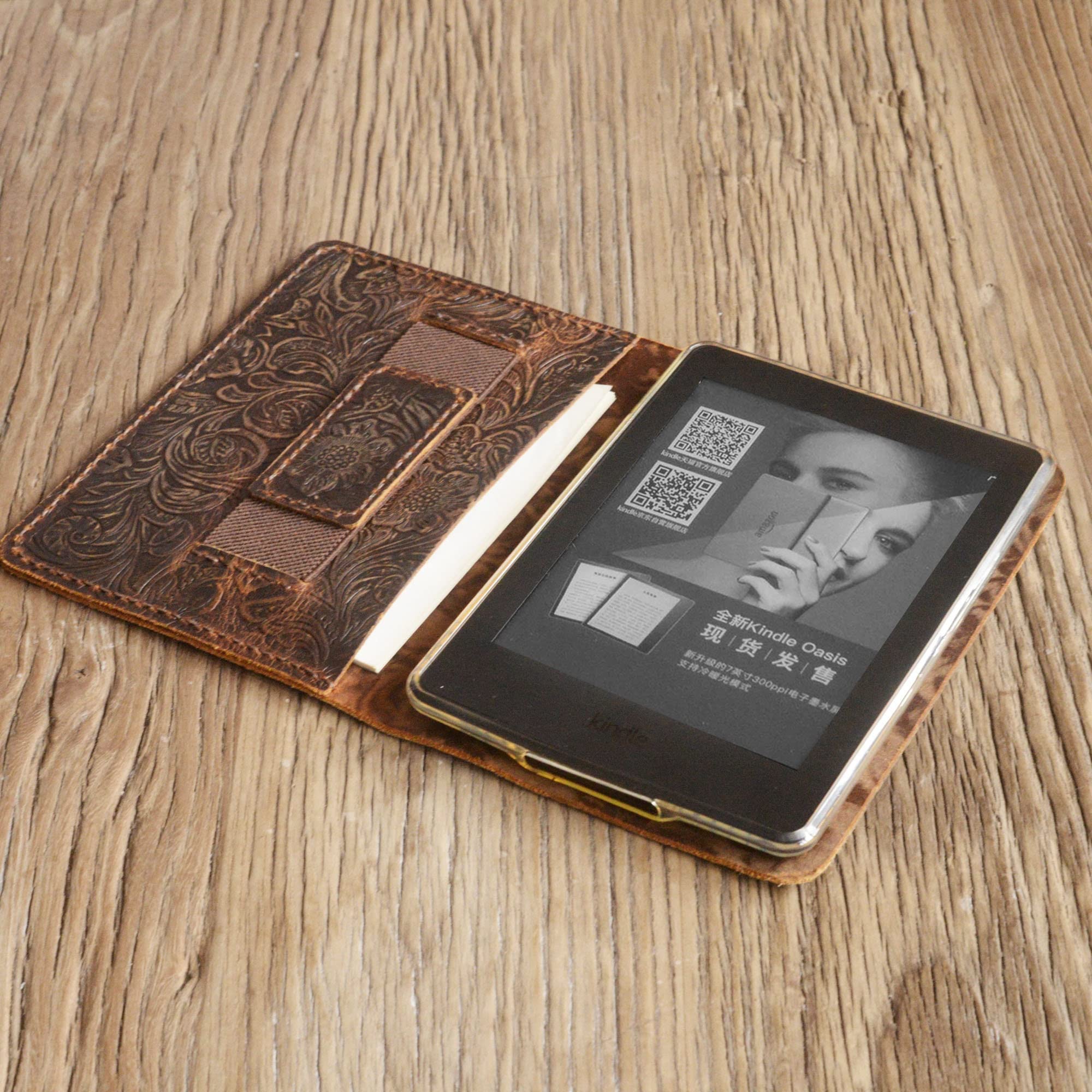 Personalized Leather kindle paperwhite case 11th gen, Kindle paperwhite cover, Kindle Oasis Ebook cover - Tooled Leather - K01