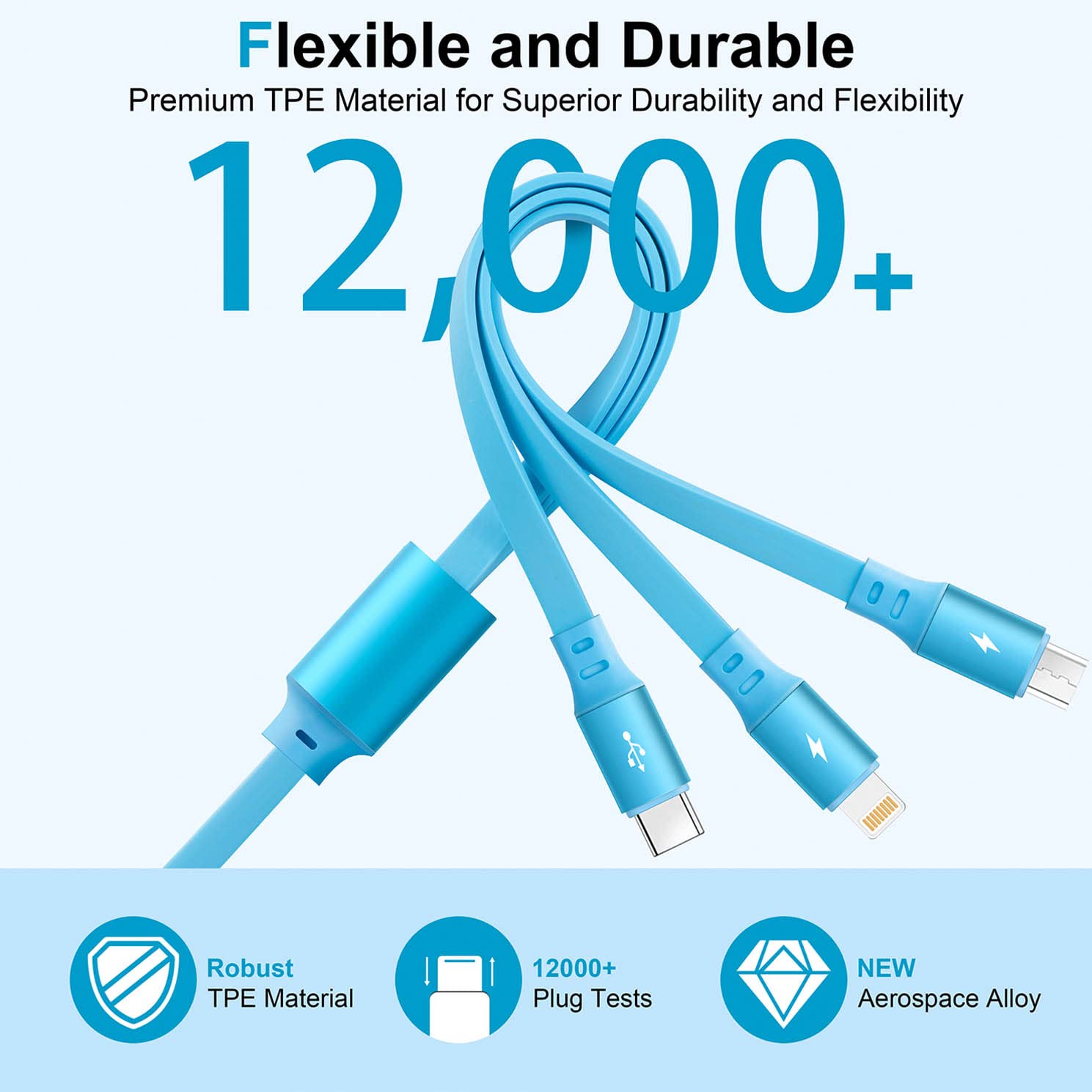 Multi Charging Cable,[2Pack 4FT] Retractable Fast Charging 3 in 1 USB Charger Cable Phone Charger Cord with Lightning/Type C/Micro USB Port for Cell Phones,iPhone,iPad,Samsung Galaxy,PS,Tablet,More