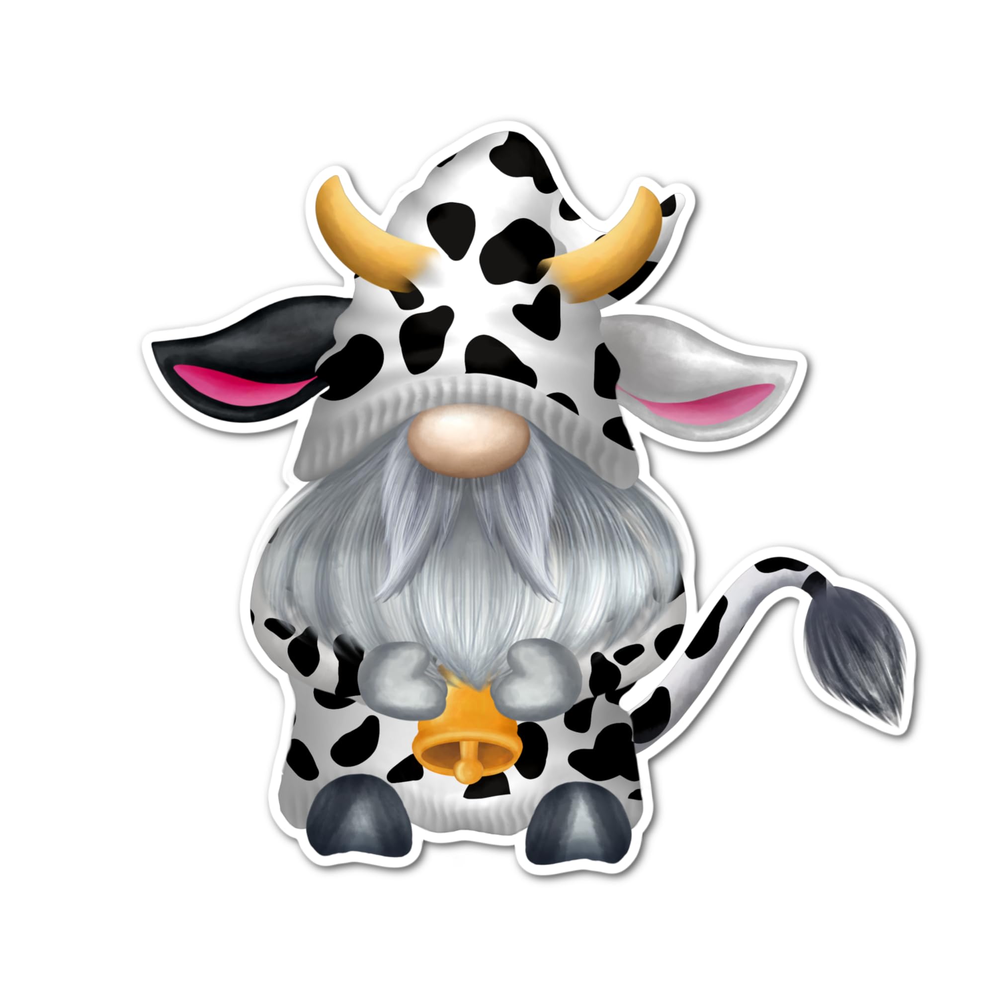 3" Cute Cow with Bell Gnome Cows I love Cows Laminated Laptop Sticker Family Gift Jersey Heifer Holstein Perfect for tumbler laptop kindle tablet pc and more