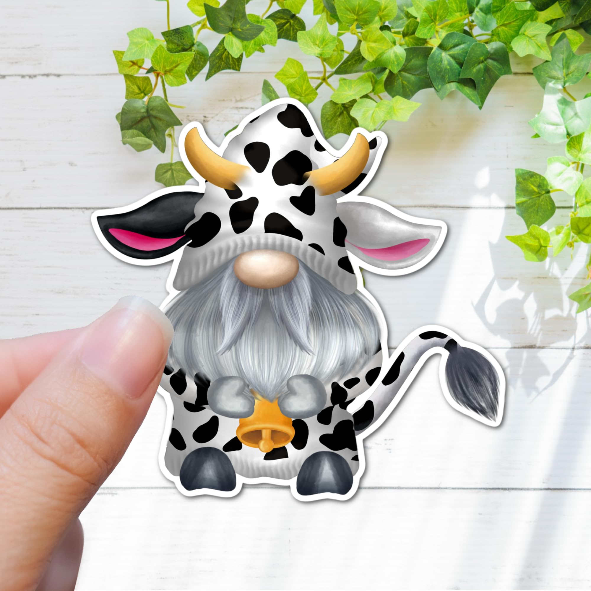 3" Cute Cow with Bell Gnome Cows I love Cows Laminated Laptop Sticker Family Gift Jersey Heifer Holstein Perfect for tumbler laptop kindle tablet pc and more