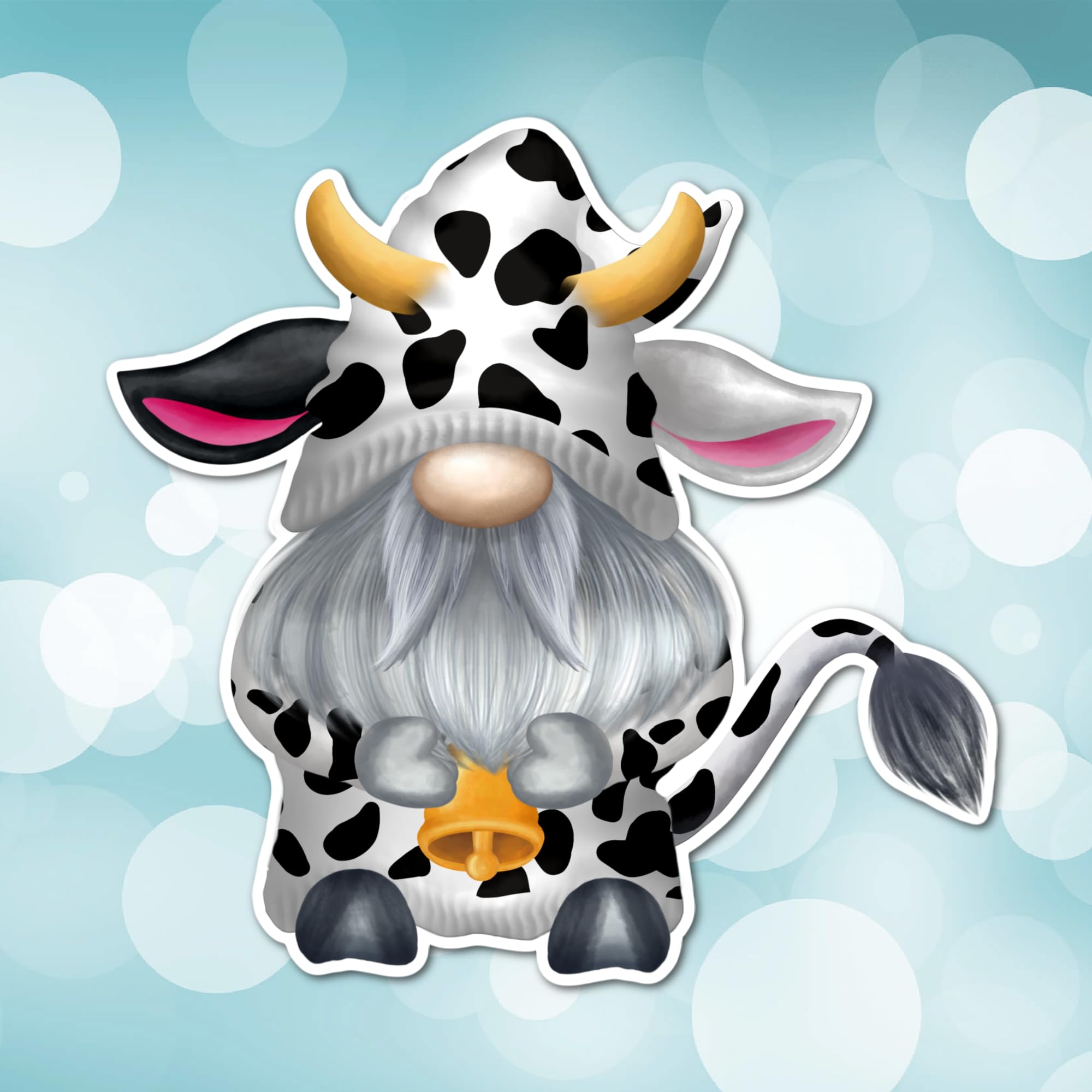 3" Cute Cow with Bell Gnome Cows I love Cows Laminated Laptop Sticker Family Gift Jersey Heifer Holstein Perfect for tumbler laptop kindle tablet pc and more