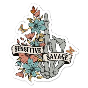 sensitive savage sticker, flower skull sticker, motivational sticker, support sticker, skeleton sticker, water assitant die-cut funny decals for laptop, phone, water bottles, kindle sticker