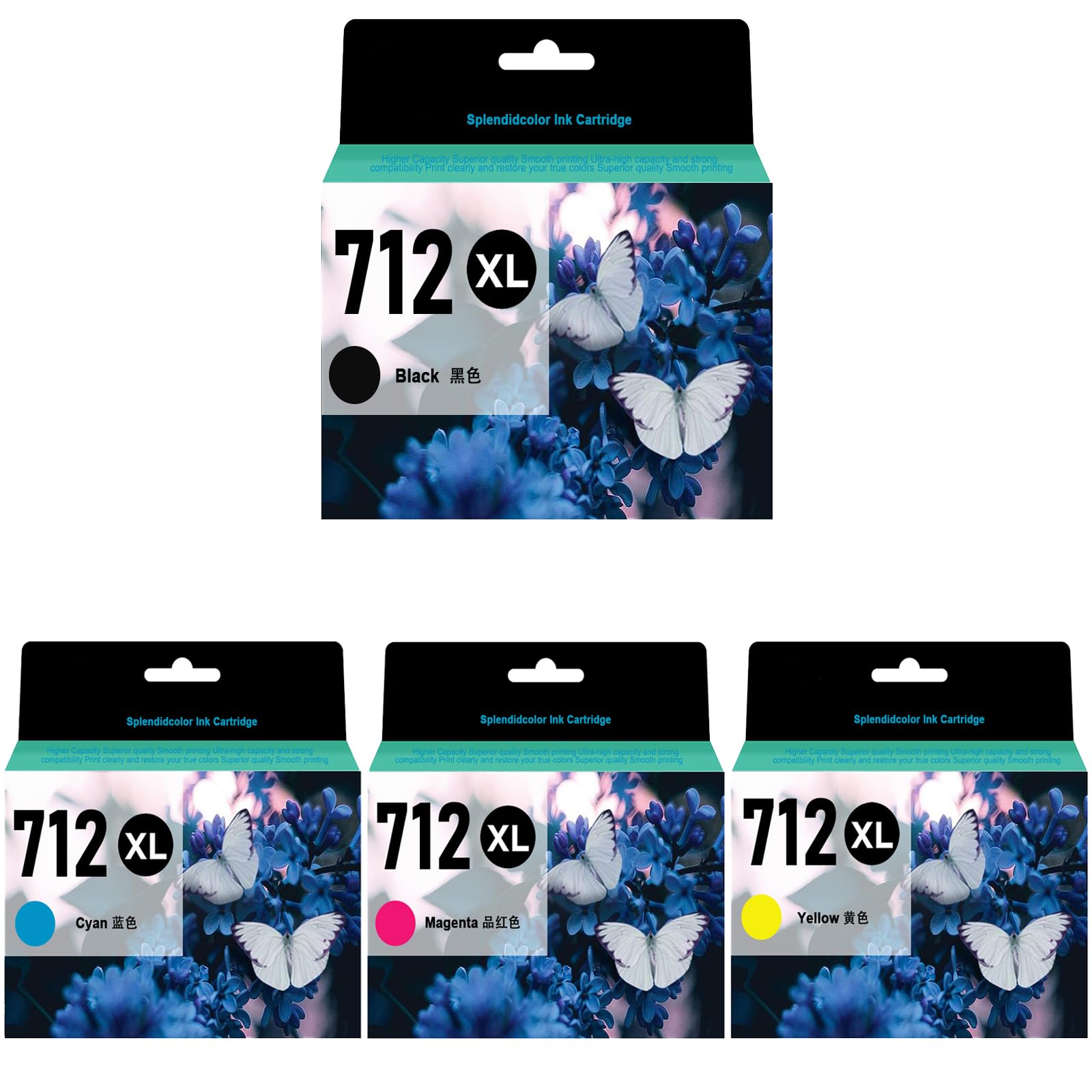 SPLENDIDCOLOR 712 Ink Remanufactured 712XL Ink Cartridges Replacement for DesignJet T650 T630 T230 T210 Studio Plotter Printers.712 Black Cyan Magenta Yellow Ink Cartridges