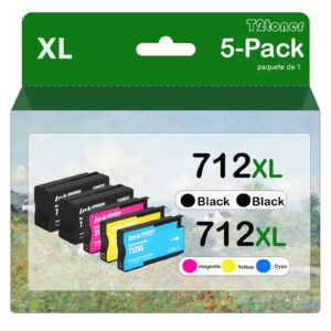 712xl ink cartridges remanufactured 5pk 712 ink cartridge 80ml replacement for hp designjet t650 t630 t250 t230 t210 studio plotter printer(2x black,1x cyan,1x magenta,1x yellow)