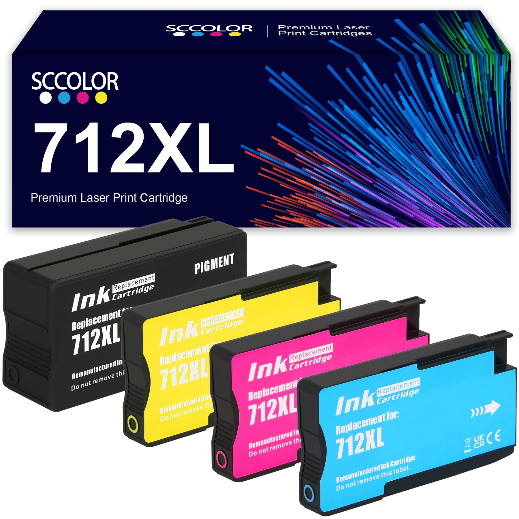 SPLENDIDCOLOR 712 Ink Remanufactured High Yield 712 712XL Ink Cartridges Replacement for DesignJet T650 T630 T230 T210 Studio Plotter Printers.(4 Pack, 80-ML Black, 29-ML Cyan/Magenta/Yellow)