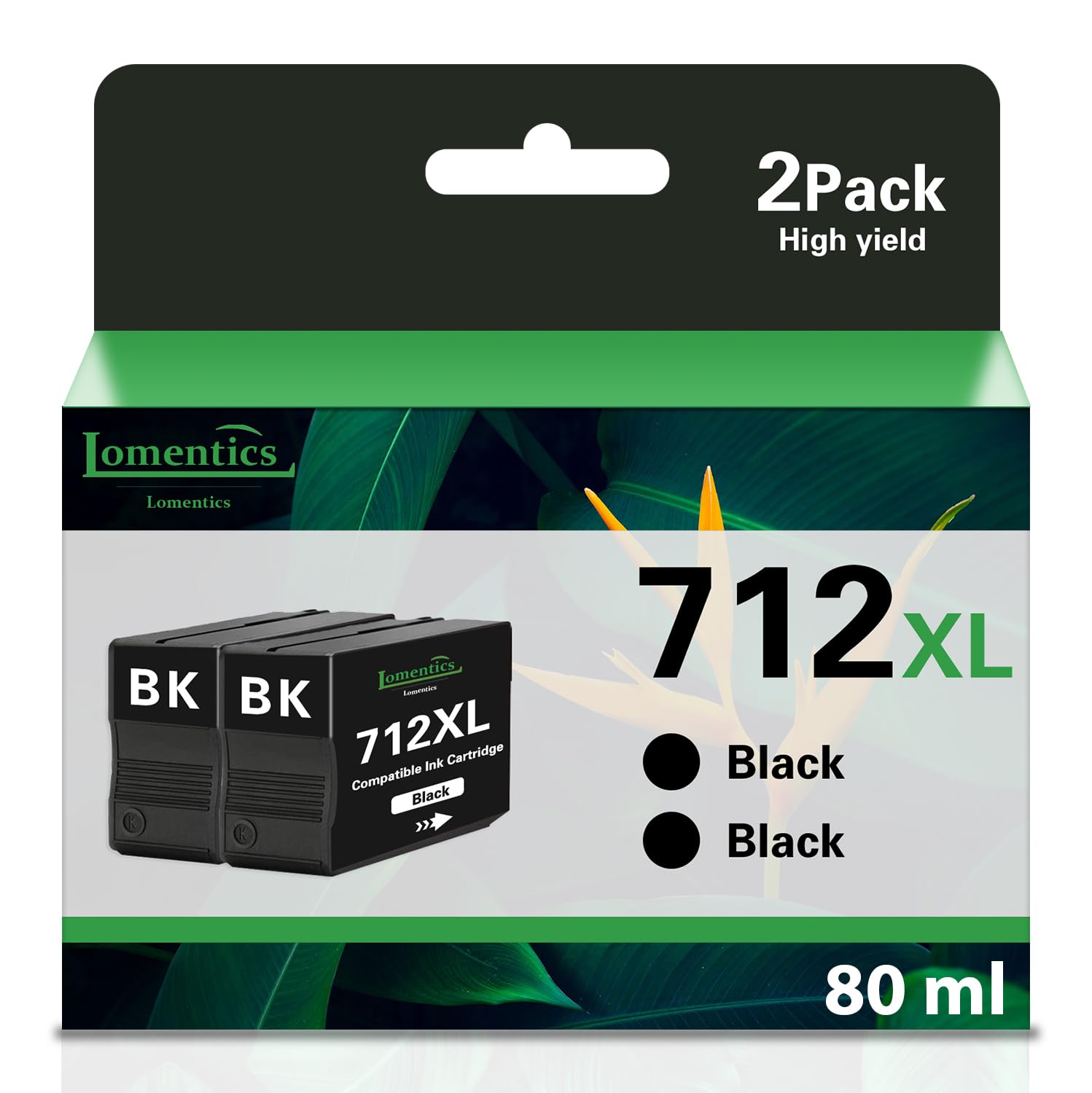 712XL Black Ink Cartridge 80-ml (2-Pack) - LOMENTI 712XLBK Ink Cartridge (3ED71A) Replacement for HP 712XL Ink Work with DesignJet T650 T630 T230 T210 Studio Plotter Printers