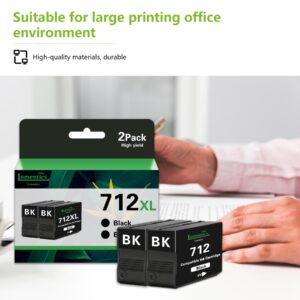 712XL Black Ink Cartridge 80-ml (2-Pack) - LOMENTI 712XLBK Ink Cartridge (3ED71A) Replacement for HP 712XL Ink Work with DesignJet T650 T630 T230 T210 Studio Plotter Printers