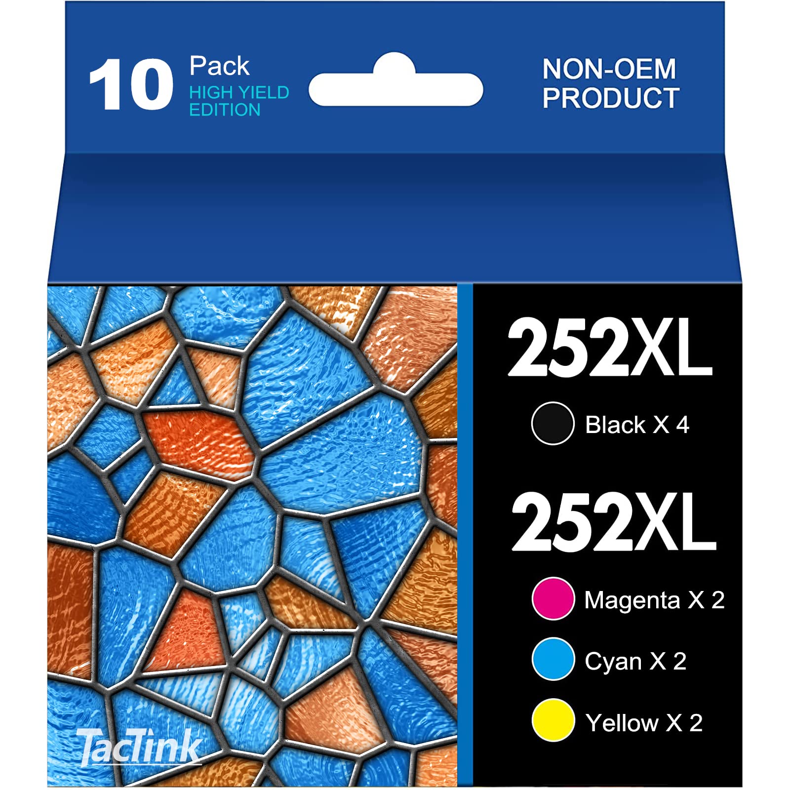 TacTink Remanufactured Ink Cartridge Replacement for Epson 252 252XL T252XL for Workforce WF-3640 WF-3620 WF-7210 WF-7710 WF-7720 Printer(4 Big Black, 2 Cyan, 2 Magenta, 2 Yellow,10-Pack)