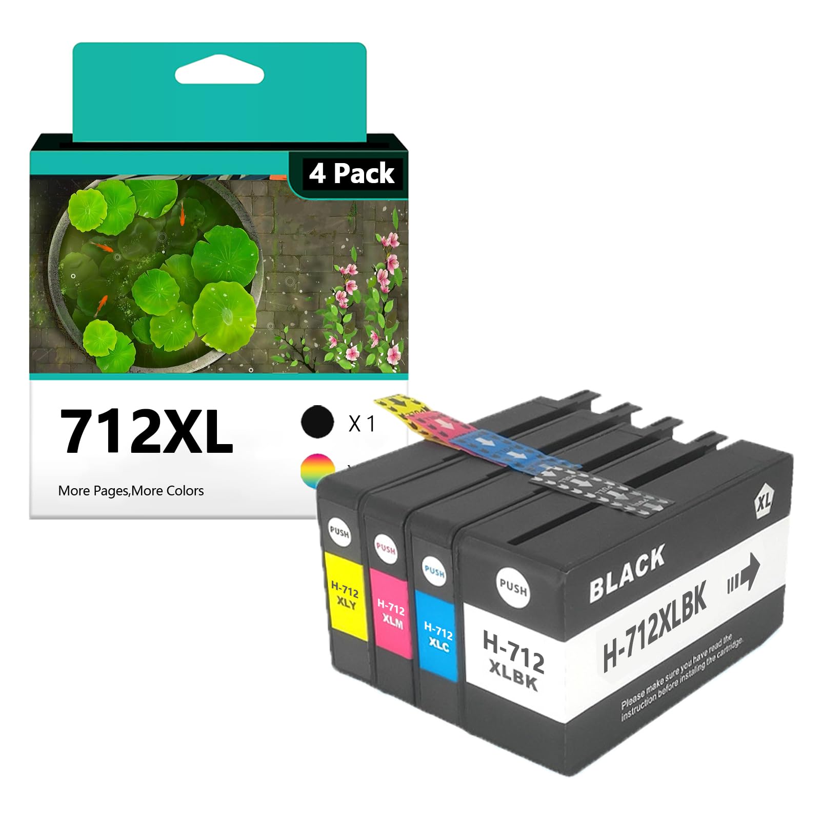 712XL Ink Cartridges Replacement for HP 712 712XL Ink Cartridge Compatible for HP DesignJet T650 T630 T230 T210 Printers Combo Pack