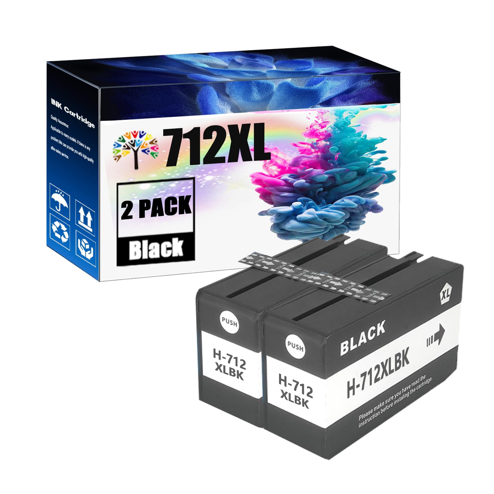 2 Black 712XL Ink Cartridges Replacement for HP 712 712XL Ink Cartridge Compatible for DesignJet T650 T630 T230 T210 Printers