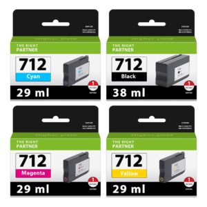 712 Ink Cartridges Combo Pack (4-Pack, 38-ml Black / 29-ml Cyan/Yellow/Magenta) - Doen Compatible 712 Ink Replacement for HP 712 Ink Cartridges use with DesignJet T650, T630, T230, T210 Printer