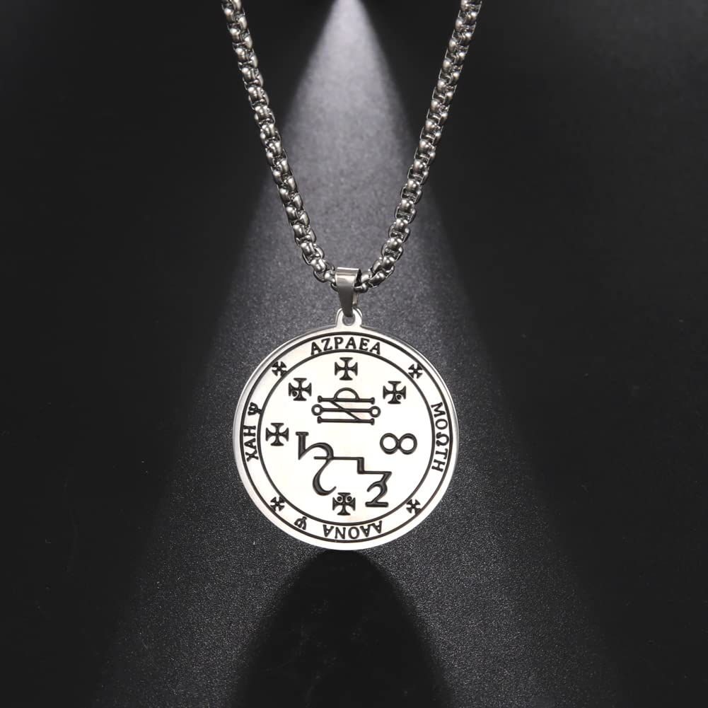 VASSAGO Seal of Archangel Azrael Sigil Necklace Stainless Steel Magic Amulet Necklace Talisman Symbol Necklace Pendant Jewelry Gift for Men Women