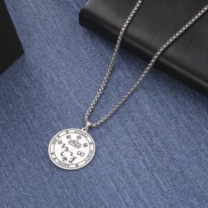 VASSAGO Seal of Archangel Azrael Sigil Necklace Stainless Steel Magic Amulet Necklace Talisman Symbol Necklace Pendant Jewelry Gift for Men Women