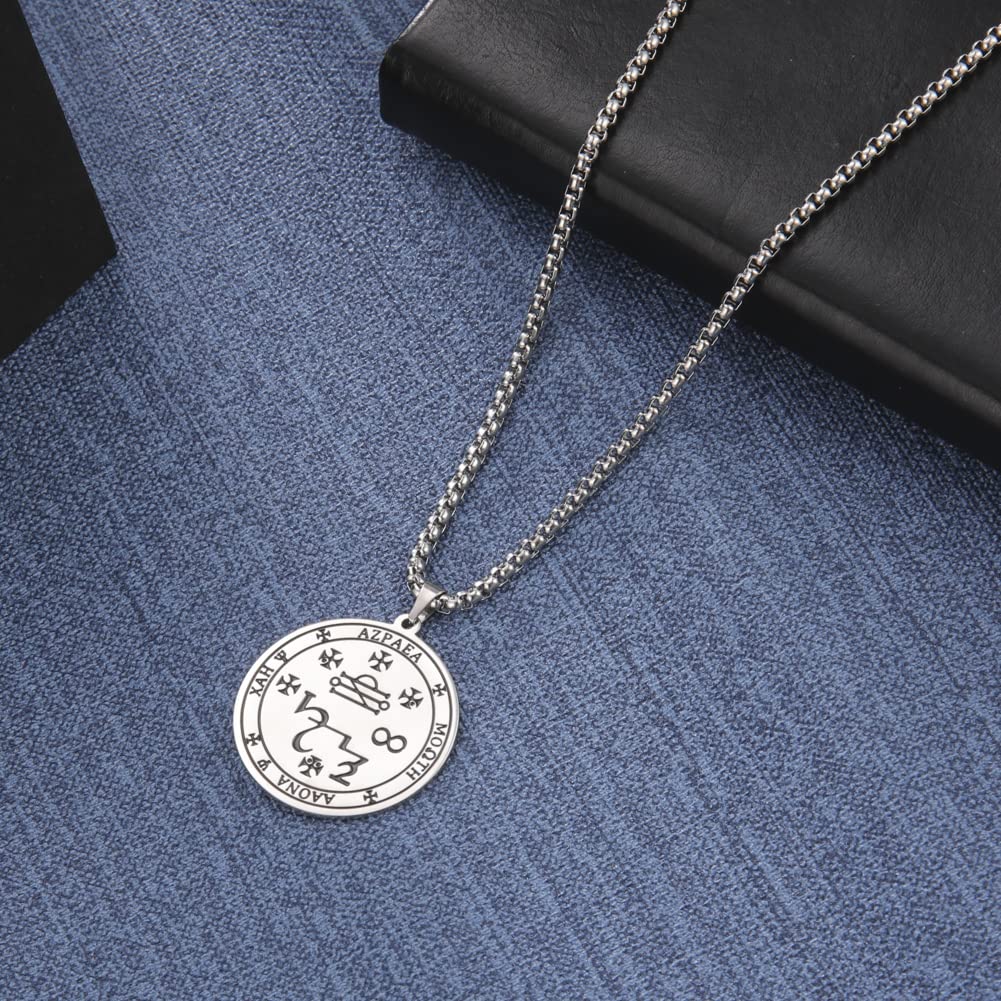 VASSAGO Seal of Archangel Azrael Sigil Necklace Stainless Steel Magic Amulet Necklace Talisman Symbol Necklace Pendant Jewelry Gift for Men Women