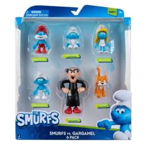 the smurfs gargamel vs smurfs 6 figure multipack - features 2-inch smurfette, papa smurf, brainy smurf, baby smurf, azrael, 3-inch gargamel - authentic details