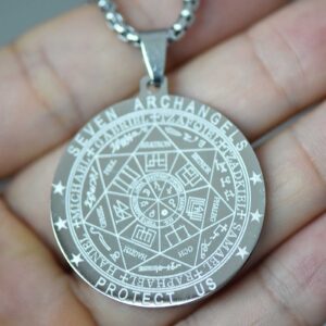 FLYUN Seal of The 7 Archangels Pendant Necklace for Men,Seven Archangels Protection Necklace for Men, Mens Spiritual Talisman Amulet Jewelry (A5-Steel)