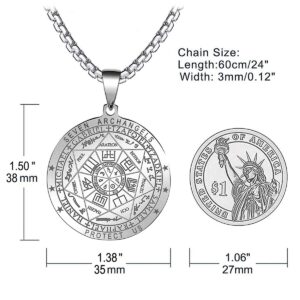 FLYUN Seal of The 7 Archangels Pendant Necklace for Men,Seven Archangels Protection Necklace for Men, Mens Spiritual Talisman Amulet Jewelry (A5-Steel)