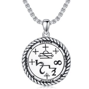 Archangel Azrael Sigil Necklace 925 Sterling Silver Saint Azrael Medallion Talisman Pendant Protection Amulet Jewelry Spirit Angel Sigil Medal Spiritual Gift for Men Women