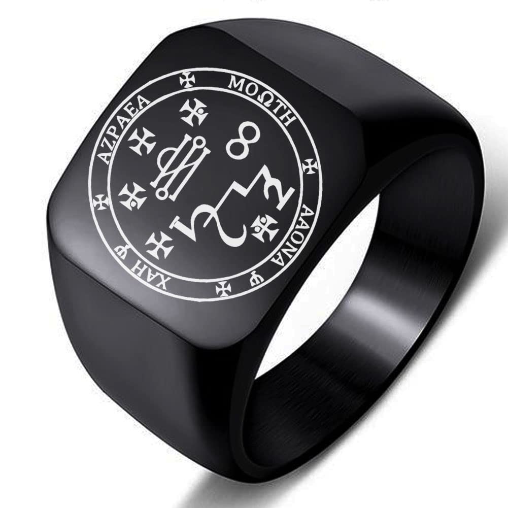 Moveve Handmade Engraved Archangel Azrael Seal Solomon Angel of Death Kabbalah Amulet Stainless Steel Ring