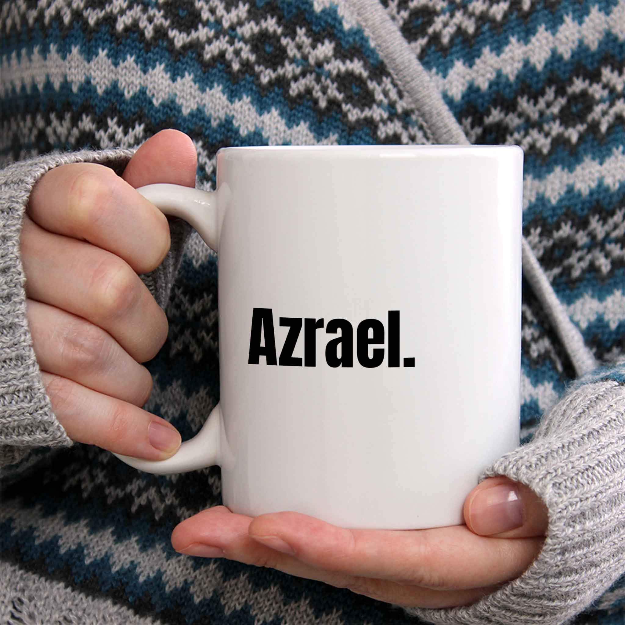 Azrael Coffee Mug - Personalized Ceramic Cup with Name, Custom Mug, Customized Birthday/Christmas Gift, Holiday Present, Black Text, 11 Oz