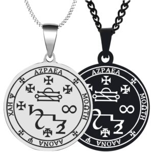 zovivi 2pcs handmade engraved archangel azrael seal solomon angel of death kabbalah amulet stainless steel pendant necklace chain