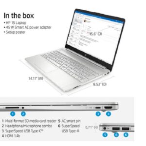 HP Newest Notebook, 15.6" HD Screen Laptop, Intel Core i3-1115G4 (up to 4.1 GHz with Intel Turbo Boost), 16GB DDR4 RAM, 256GB SSD, Webcam, HDMI, Wi-Fi, Windows 11 Home, Natural Silver. W/ELMTech