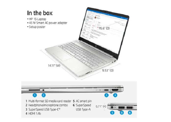 HP Newest Notebook, 15.6" HD Screen Laptop, Intel Core i3-1115G4 (up to 4.1 GHz with Intel Turbo Boost), 16GB DDR4 RAM, 256GB SSD, Webcam, HDMI, Wi-Fi, Windows 11 Home, Natural Silver. W/ELMTech