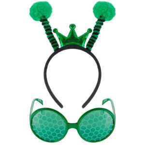 funcredible green bug antenna headband and eye glasses - mantis antenna headband - fly glasses - fly costume - insect costume for kids and adults