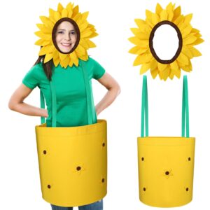 ramede halloween flower pot costume cosplay women's sunflower costume with headpiece for garden theme party (adult size)