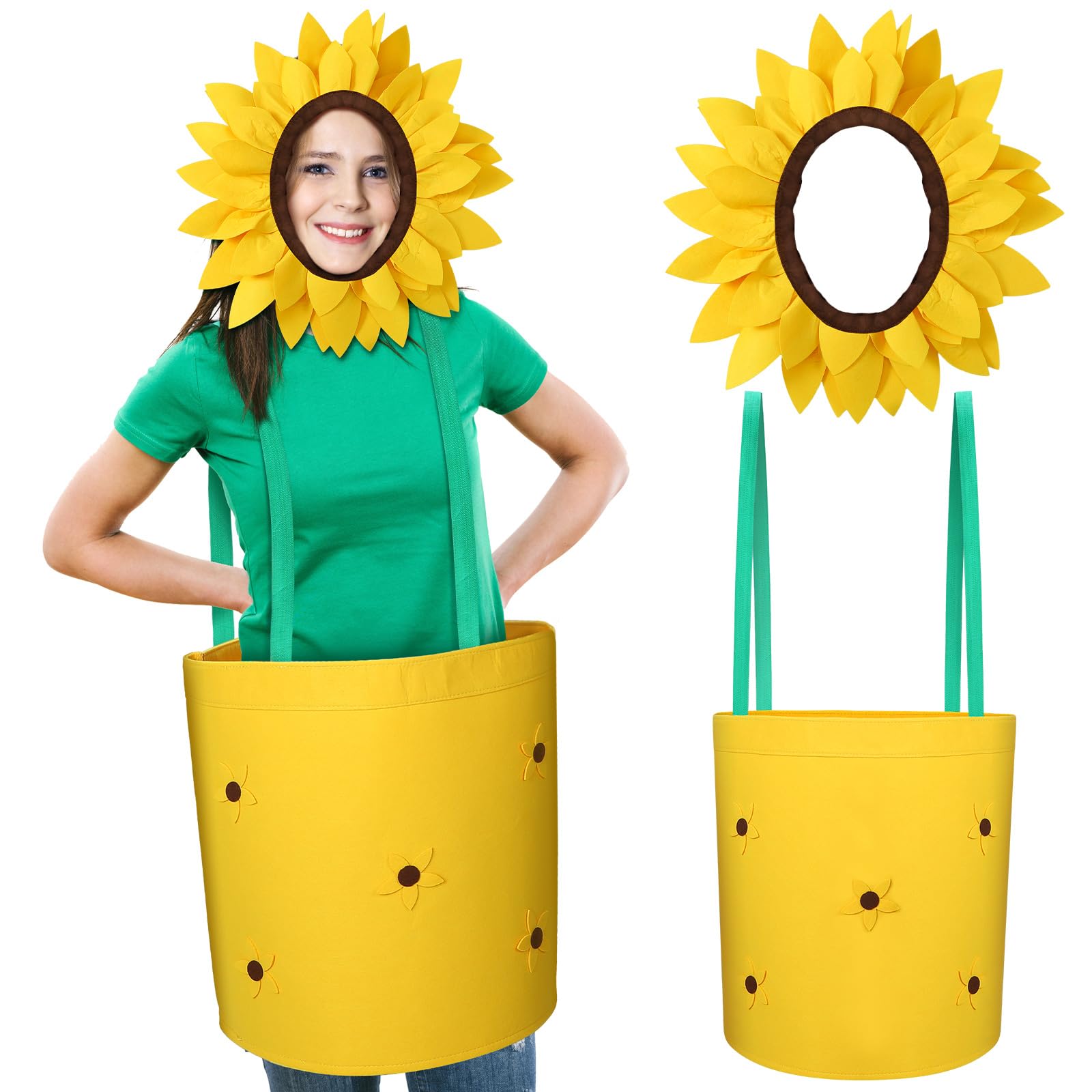 ramede Halloween Flower Pot Costume Cosplay Women's Sunflower Costume with Headpiece for Garden Theme Party (Adult Size)