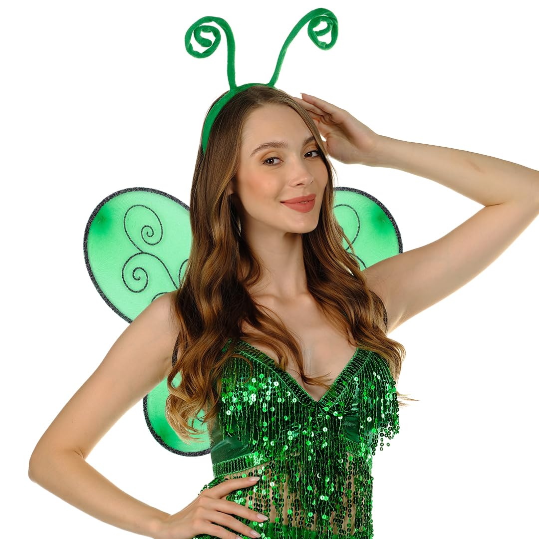 Funcredible Green Bug Wings and Antenna Headband - Fly Wings - Mantis Antenna Headband - Fly Costume - Insect Costume for Kids and Adults