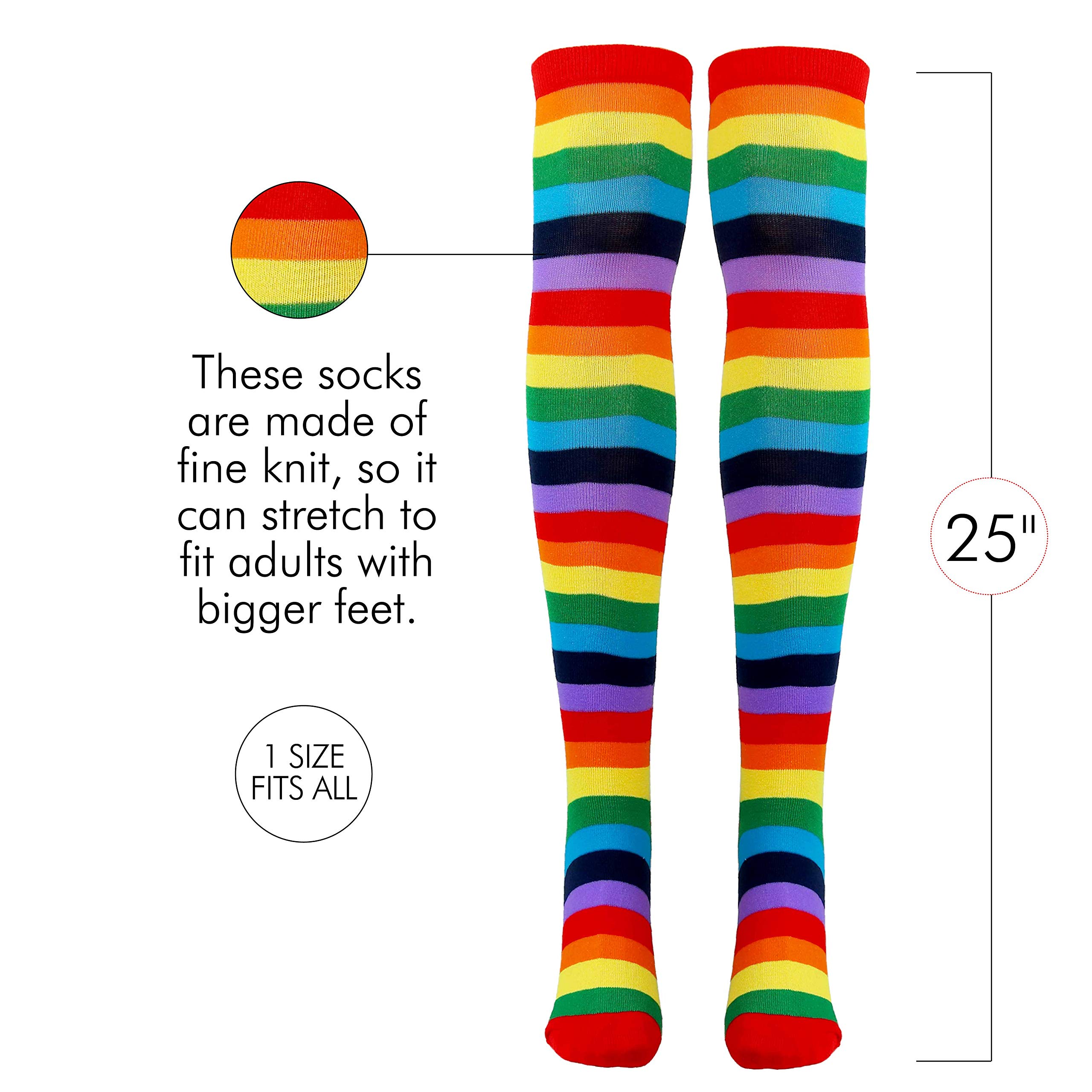 Skeleteen Colorful Rainbow Striped Socks - Over The Knee Clown Striped Costume Accessories Thigh High Stockings for Men, Women and Kids