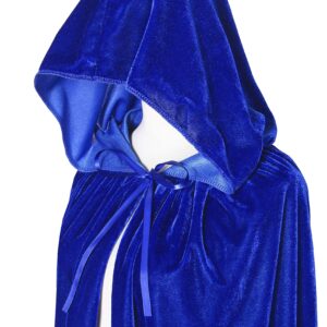 BIGXIAN Long Hooded Cloak Velvet Cape Witch Costume Halloween Costumes for Women Men (Blue, Large)