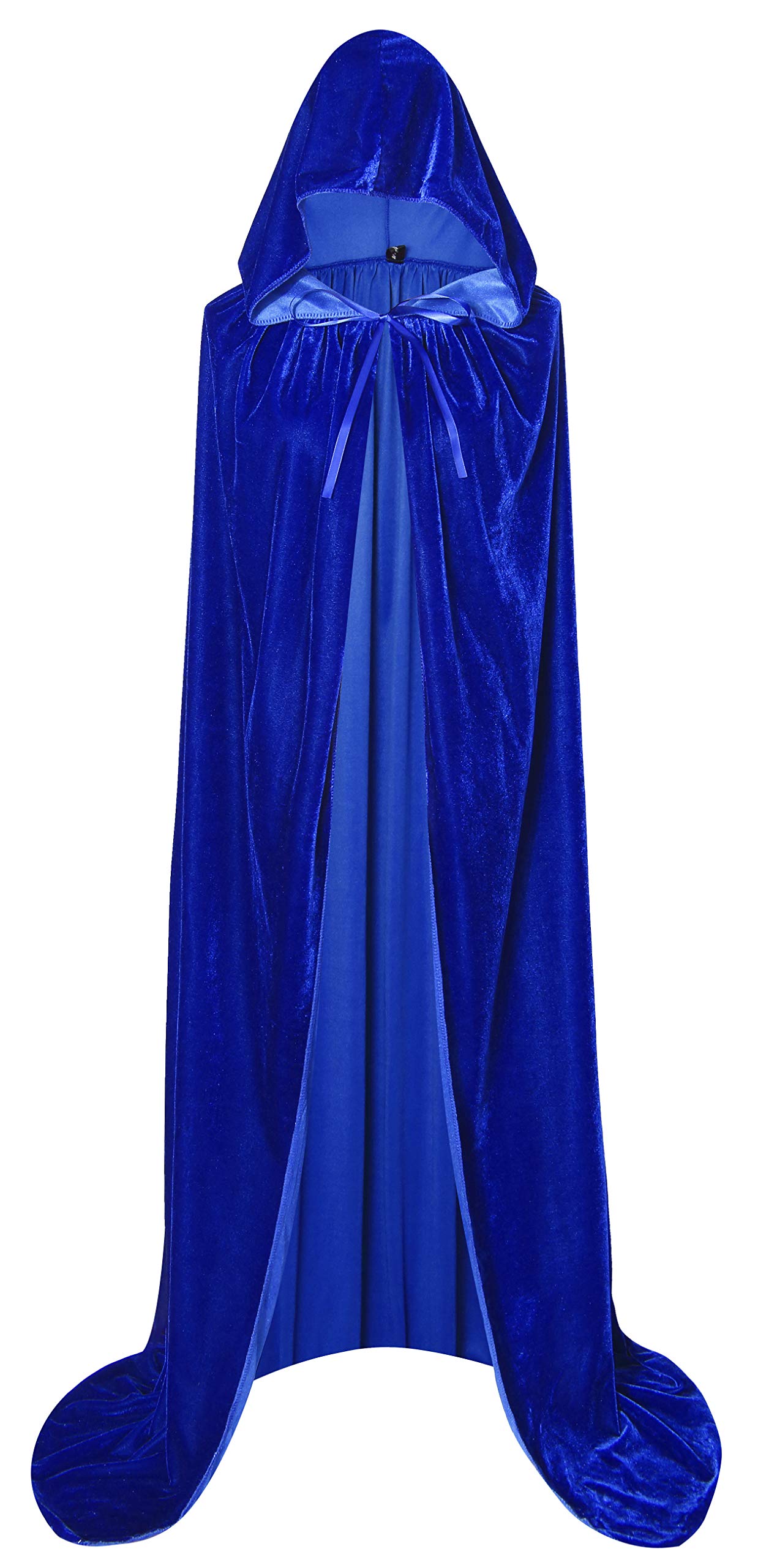 BIGXIAN Long Hooded Cloak Velvet Cape Witch Costume Halloween Costumes for Women Men (Blue, Large)