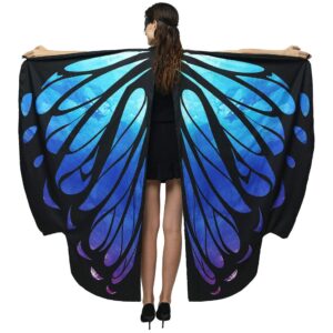 GRAJTCIN Womens Both Sides Butterfly Wings Shawl Halloween Costume Morpho Monarch Fairy Pixie Party Cape(66"x54",blue)