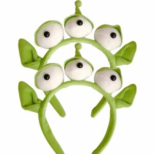 beyli 2 pcs three eyes alien monster headband or clown caterpillar headband plush stretchy cute headband headwear for theme party,cosplay,girls,kids and women (green three eyes alien)