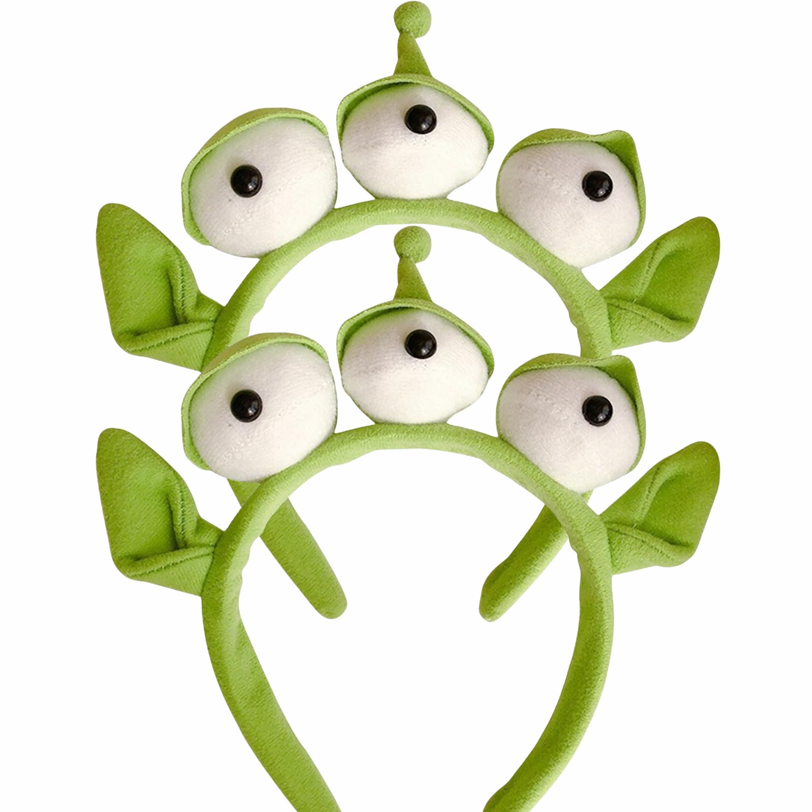 BeyLi 2 Pcs Three Eyes Alien Monster Headband or Clown Caterpillar Headband Plush Stretchy Cute Headband Headwear for Theme Party,Cosplay,Girls,Kids and Women (Green Three Eyes Alien)