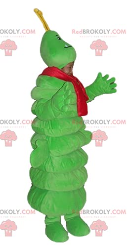 REDBROKOLY Mascot giant green caterpillar with a red scarf