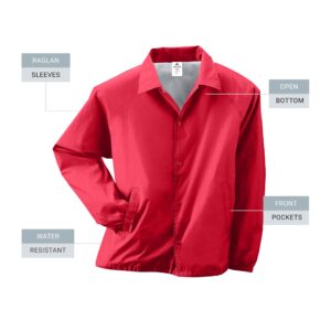 Augusta Sportswear mens Coach's Jacket/Lined Nylon coach s jacket lined, Red, Large US