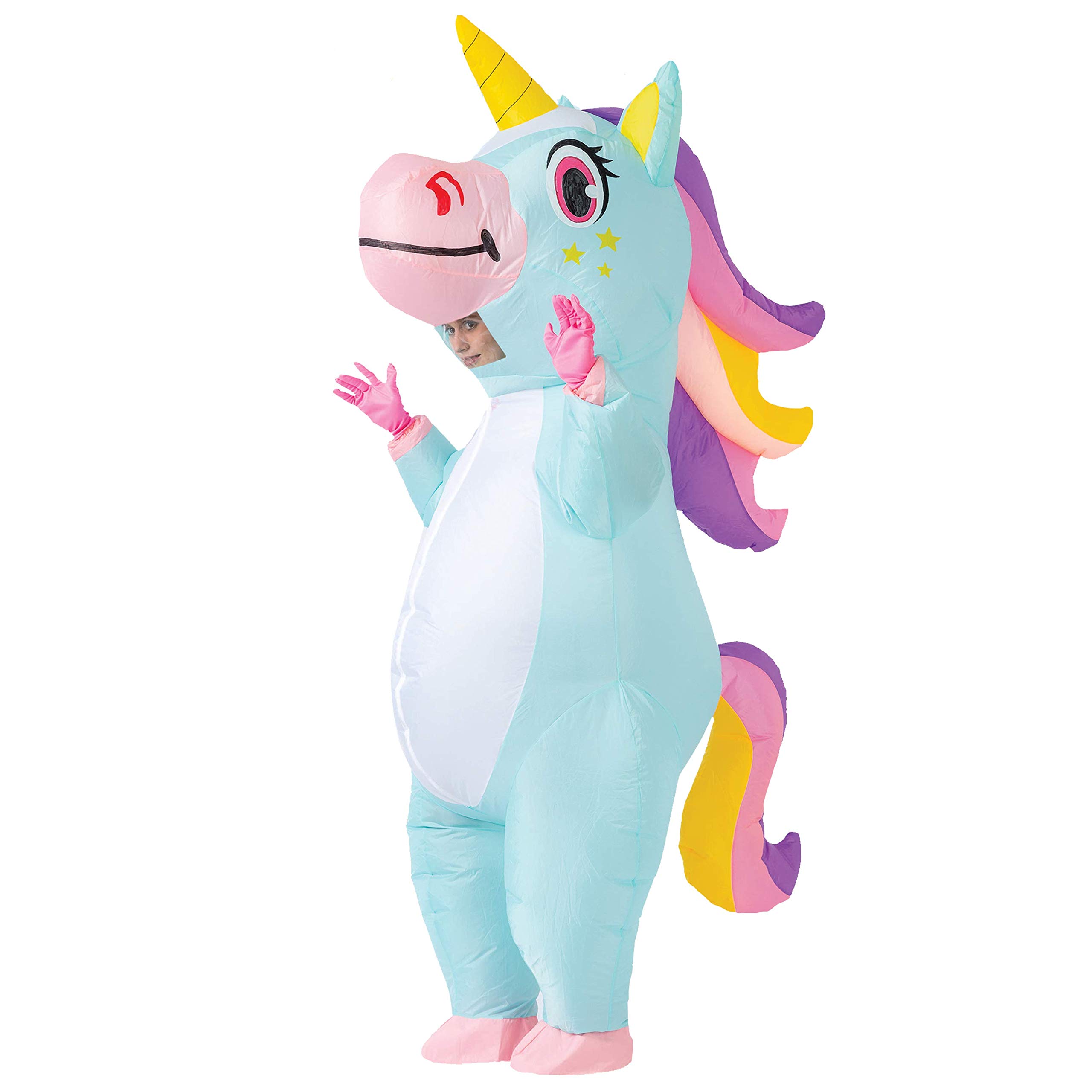 Spooktacular Creations Inflatable Costume Adult, Full Body Riding a Unicorn Blow Up Costume for Halloween Inflatables Costume Dress-Up Party (Blue)