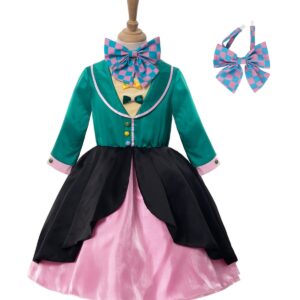 Nuoqi Girls Mad Hatter Costume Mad Hatter Tea Party Costume Halloween Dress with Hat M