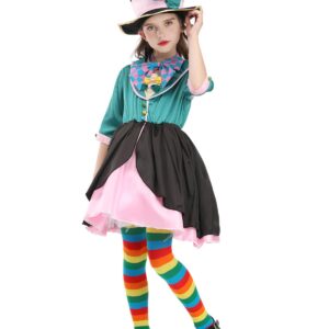 Nuoqi Girls Mad Hatter Costume Mad Hatter Tea Party Costume Halloween Dress with Hat M